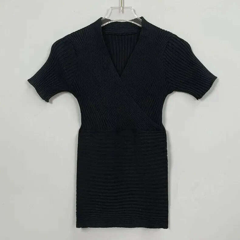 Deep V Knitted T-Shirt: Women's Summer Korean Fashion Tee - D&M Boutique