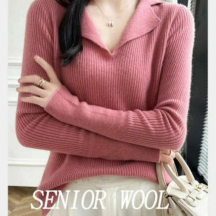 European Cargo Wool Sweater: Slim Knit, V-Lapel, Autumn/Winter Top - D&M Boutique