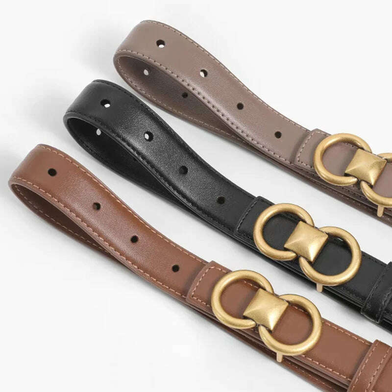 BEAUTODAY Cow Leather Belt with Symmetrical Buckle