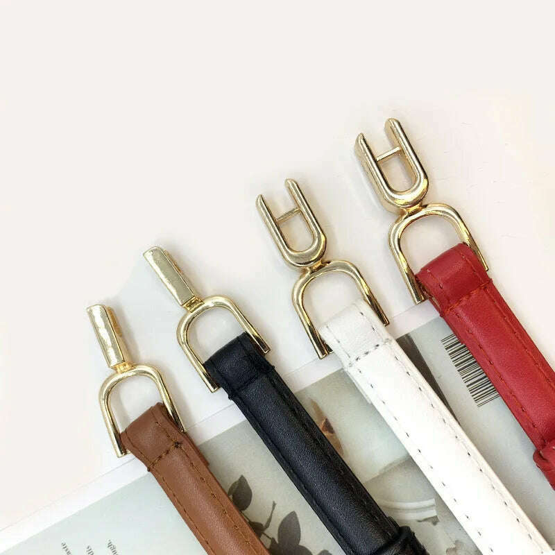 New Fashion Leather Thin Belt for Women with Metal Buckle