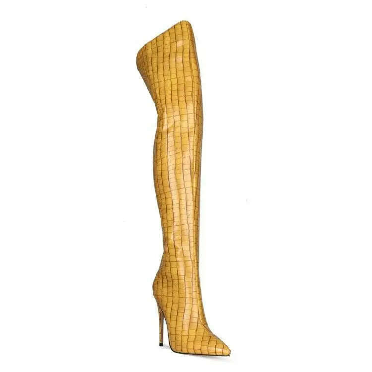 2024 High-heeled Pointed Knee High Boots with Zipper
