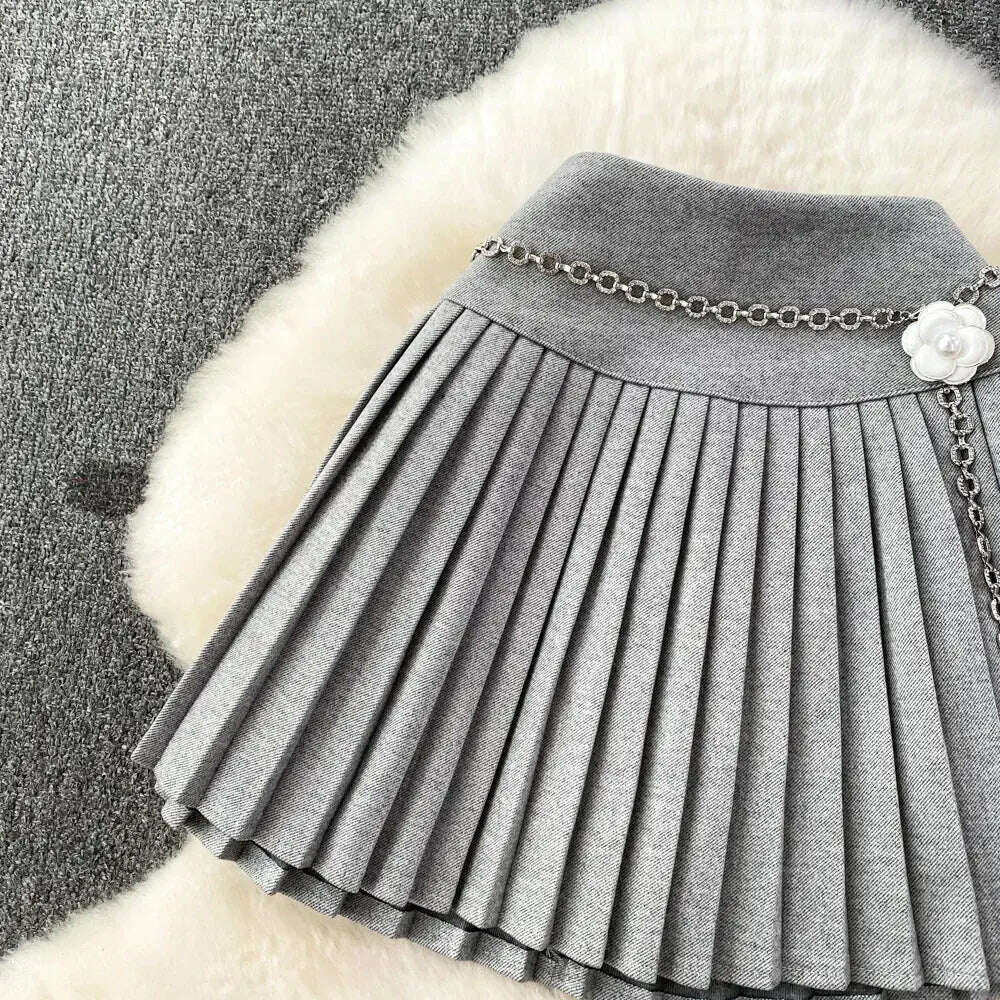 Korean Preppy Style Mini Skirt – High Waist, Pleated, Lace-up, Elegant - D&M Boutique