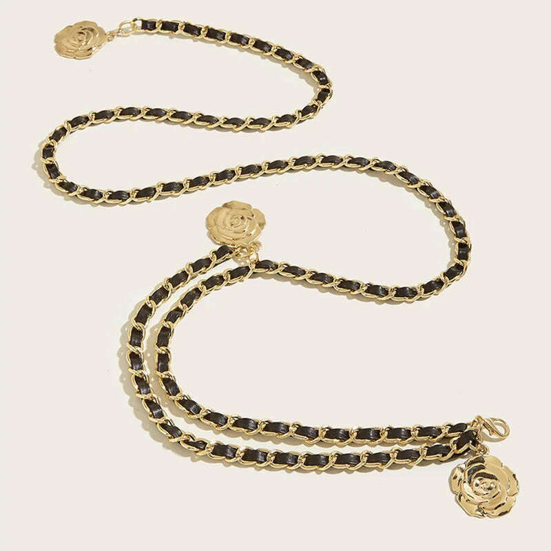 Fashion Metal Chain Belt for Women with Flower Pendant