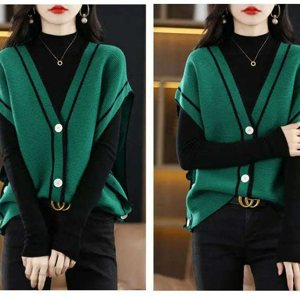 V-Neck Button-Down Sleeveless Cardigan – Cozy Knit Sweater for Autumn/Winter - D&M Boutique