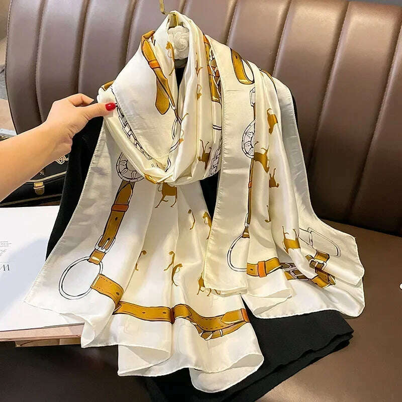 2023 Autumn Winter New Imitated Silk Scarf Women 180*90cm Outdoor Large Size Soft Silky Scarf Beach Long Luxury Scarf Lady Hijab