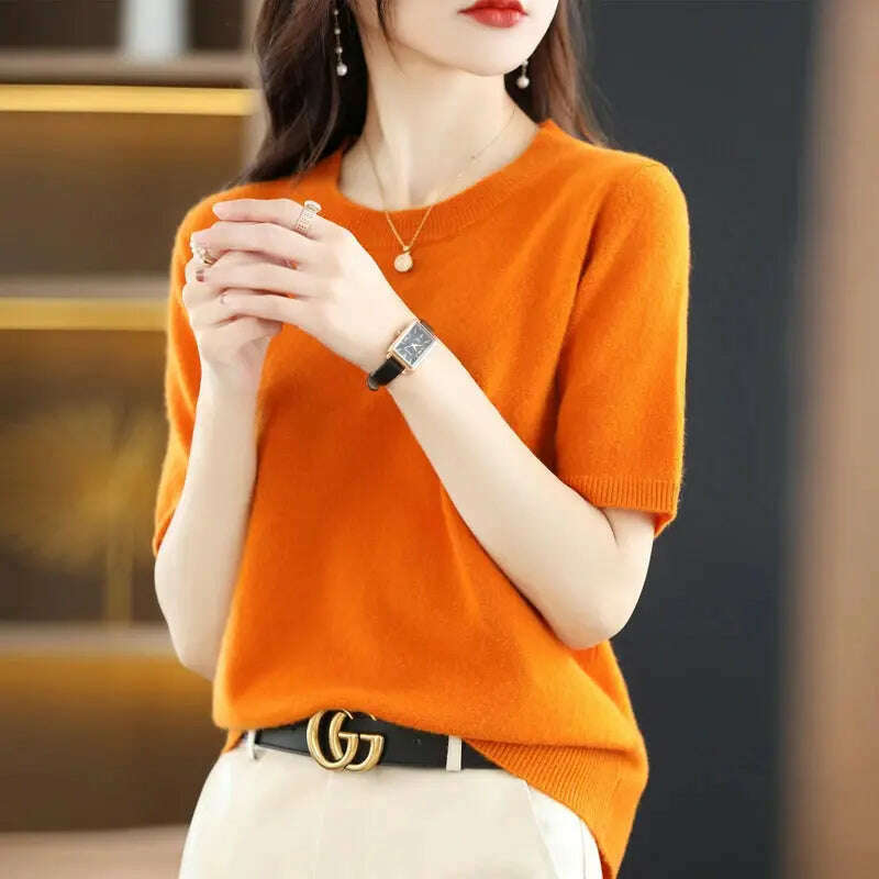 New Short-Sleeved Knit T-Shirt Women O-Neck Pullover Top - D&M Boutique