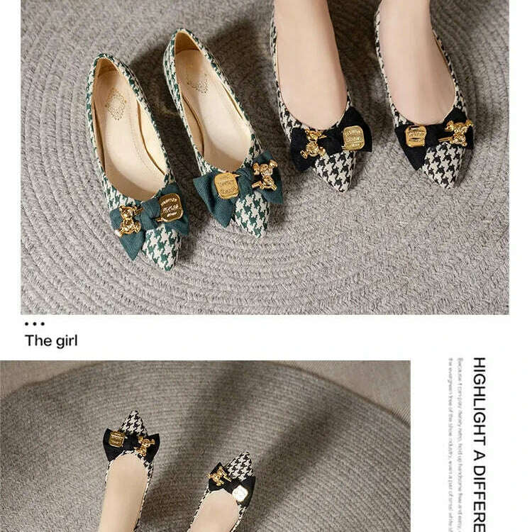 2024 Slip-On Flats - Pointed Toe, Houndstooth & Butterfly Knot