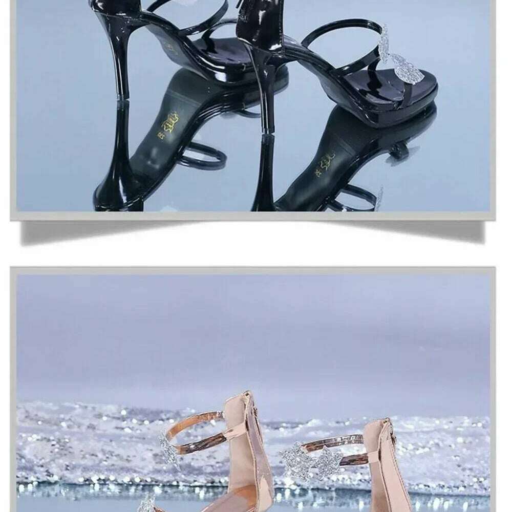 Elegant Glitter High Heel Sandals - Star & Heart Pattern