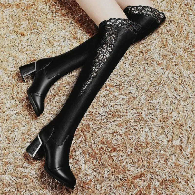 Women Embroidered Lace Knee Boots