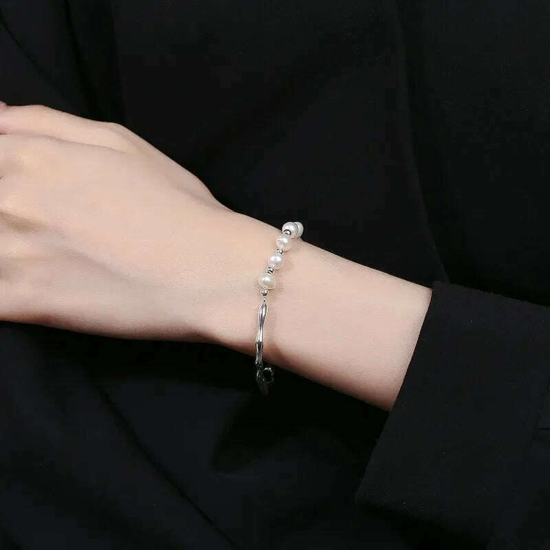 Vintage 925 Sterling Silver Pearl Bracelet for Women
