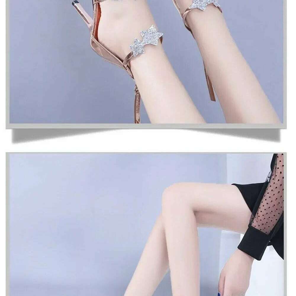 Elegant Glitter High Heel Sandals - Star & Heart Pattern