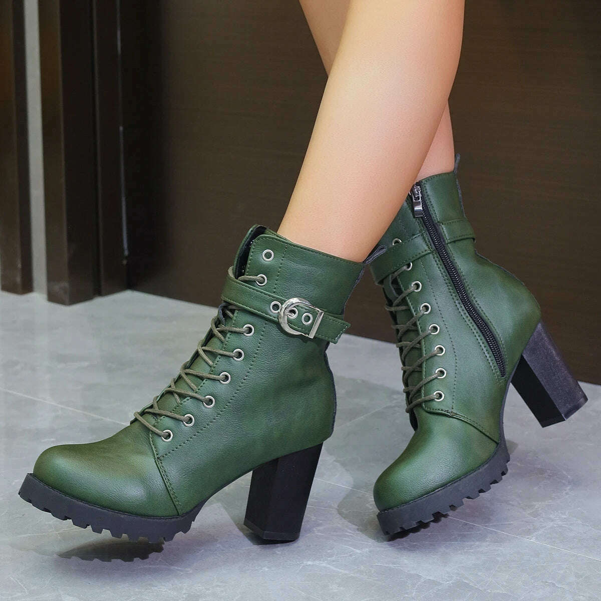 COZOK Women's Green Ankle Boots – Chunky Sole