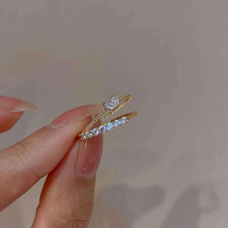 Luxury Zircon Heart Rings for Women Opening Adjustable Weave Rhinestone Ring Engagement Wedding Jewelry Fashion Girlfriend Gifts