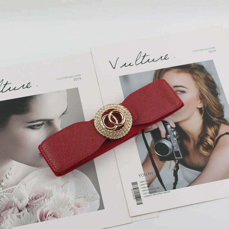 Elastic Rhinestone Wide Girdle Belt