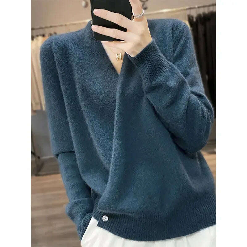Japanese Kimono Cardigan Wool Sweater V-Neck Knitted Top - D&M Boutique