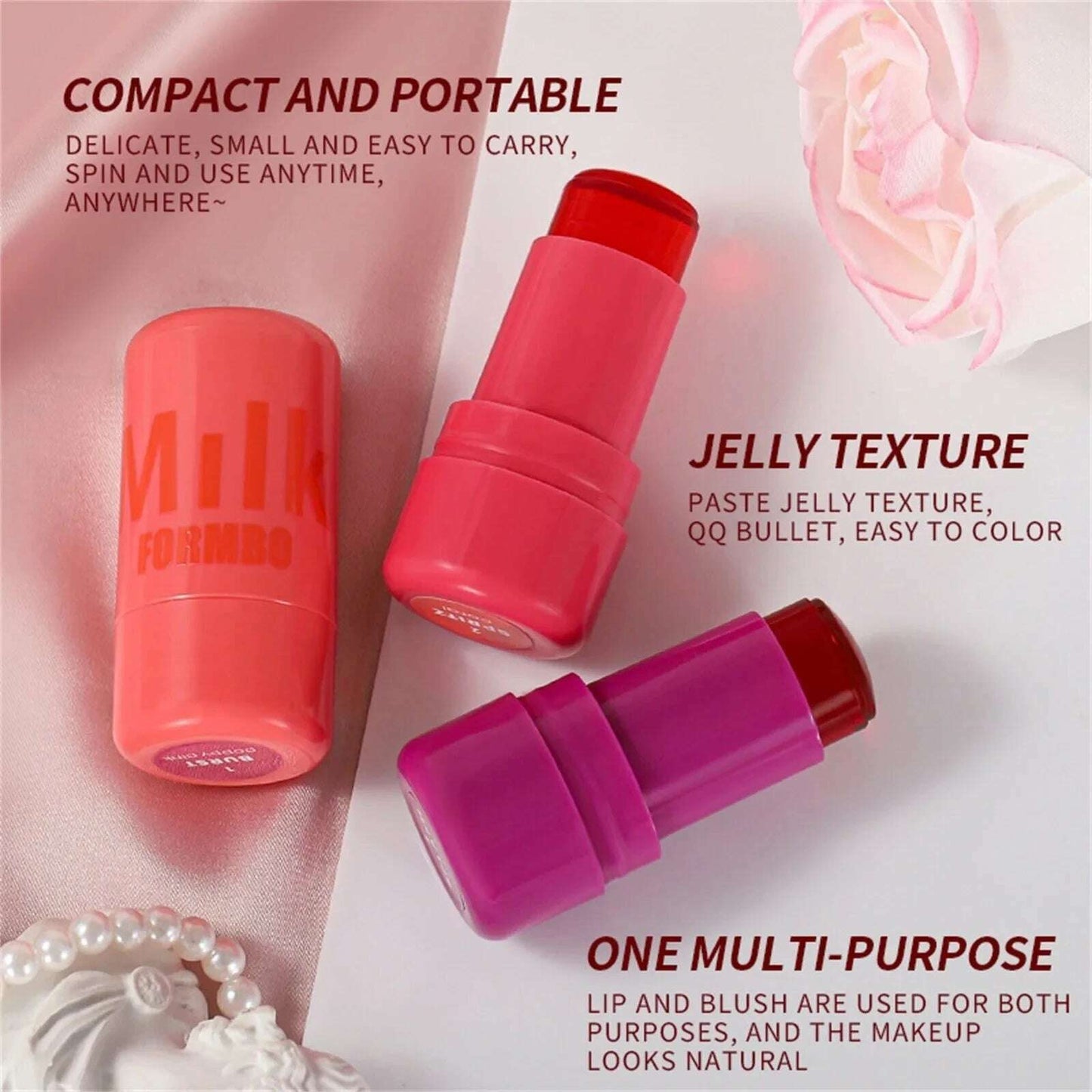 LANBENA Jelly 4-Color Lip Gloss & 3-in-1 Milk Blush Stick