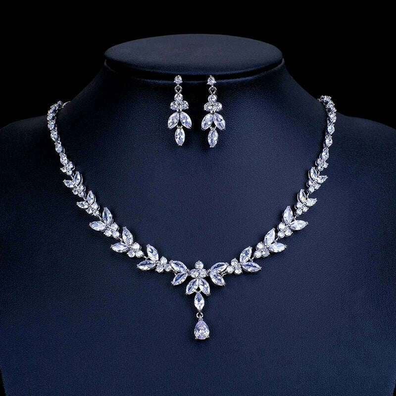 Ekopdee Luxury Brilliant Cubic Zirconia Necklace Set Earrings Rings Women CZ Light Drop Bridal Wedding Jewelry Sets 2022 New