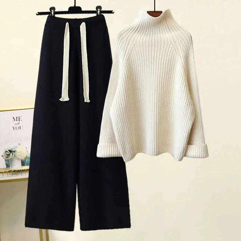 Winter Knitwear Set: Turtleneck Sweater & Wide-Leg Pants - D&M Boutique