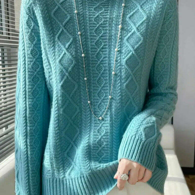 DjzDsm Turtleneck Sweater: 100% Merino Wool, Check Knit - D&M Boutique