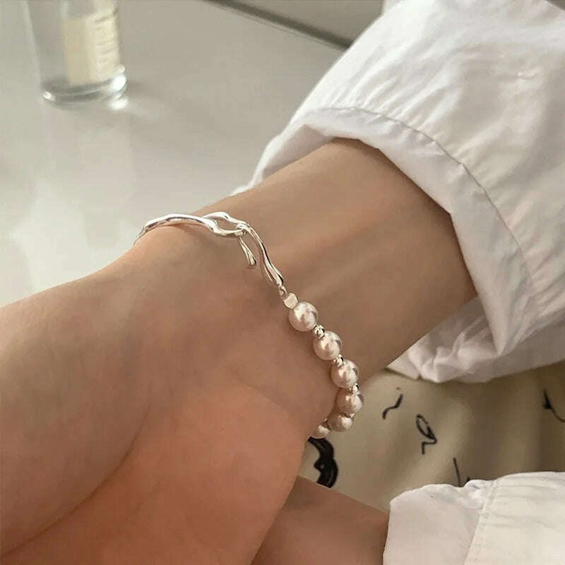 Vintage 925 Sterling Silver Pearl Bracelet for Women