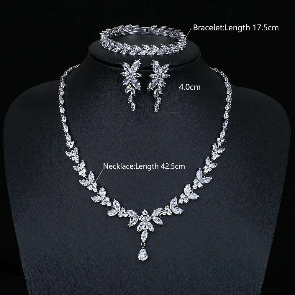 Ekopdee Luxury Brilliant Cubic Zirconia Necklace Set Earrings Rings Women CZ Light Drop Bridal Wedding Jewelry Sets 2022 New