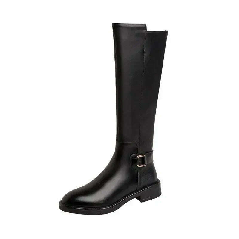 2024 maogu Women's Leather Knee High Boots – Low Heel