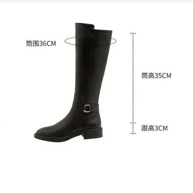 2024 maogu Women's Leather Knee High Boots – Low Heel