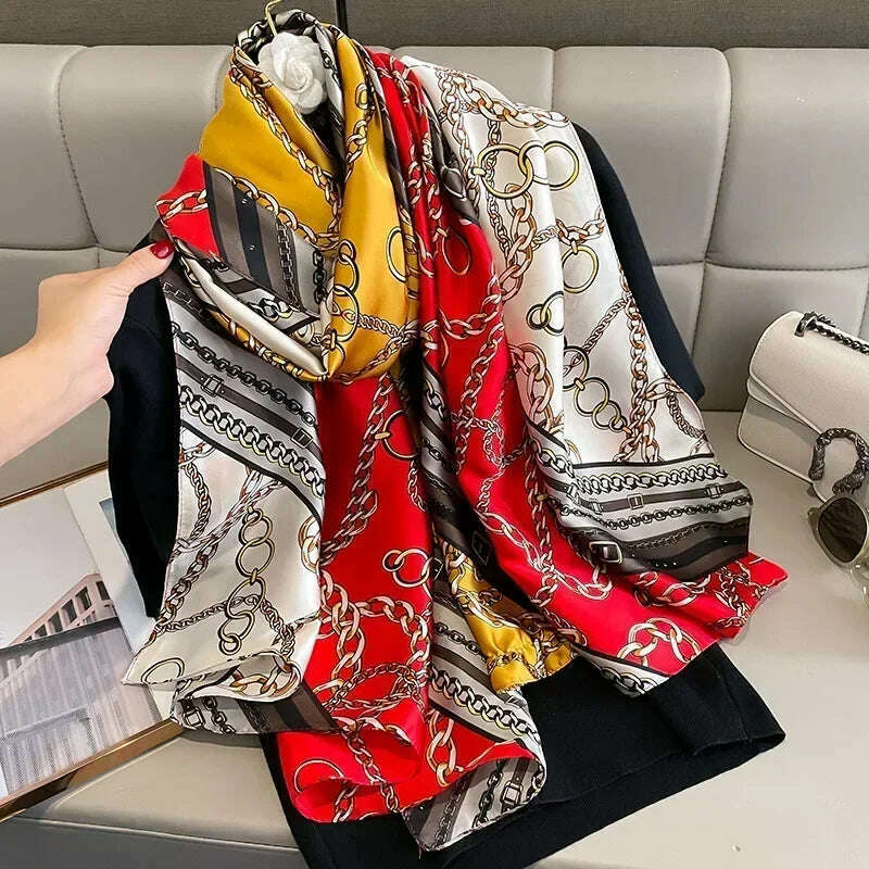 2023 Autumn Winter New Imitated Silk Scarf Women 180*90cm Outdoor Large Size Soft Silky Scarf Beach Long Luxury Scarf Lady Hijab