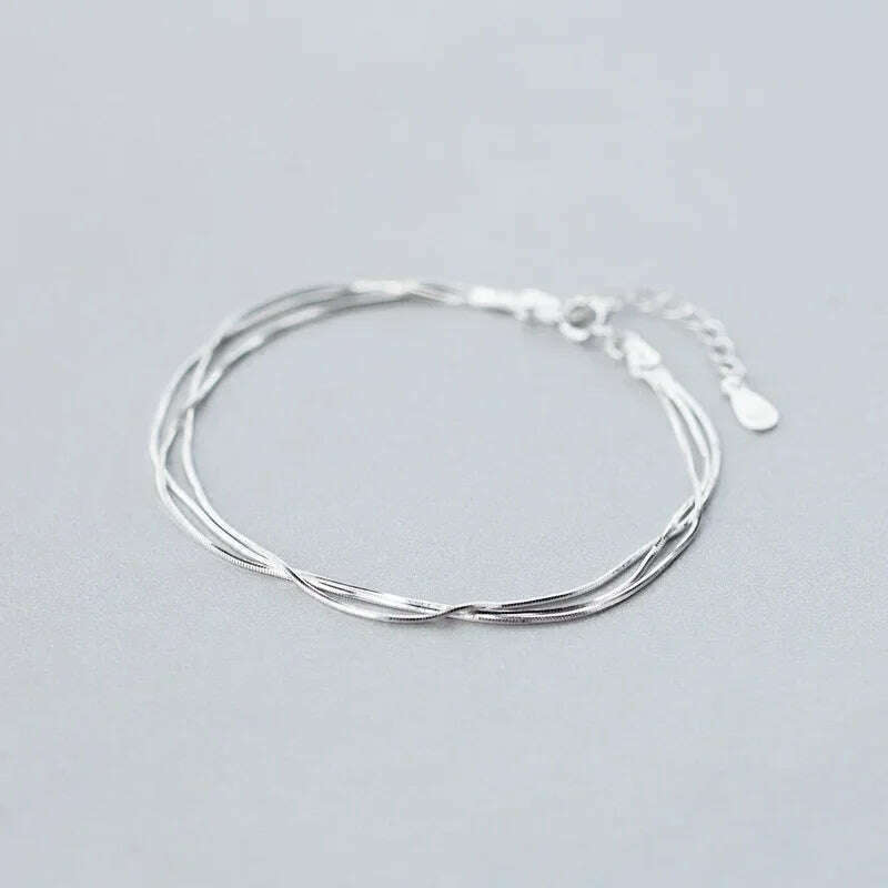 Simple Layered 925 Sterling Silver Bracelets for Women