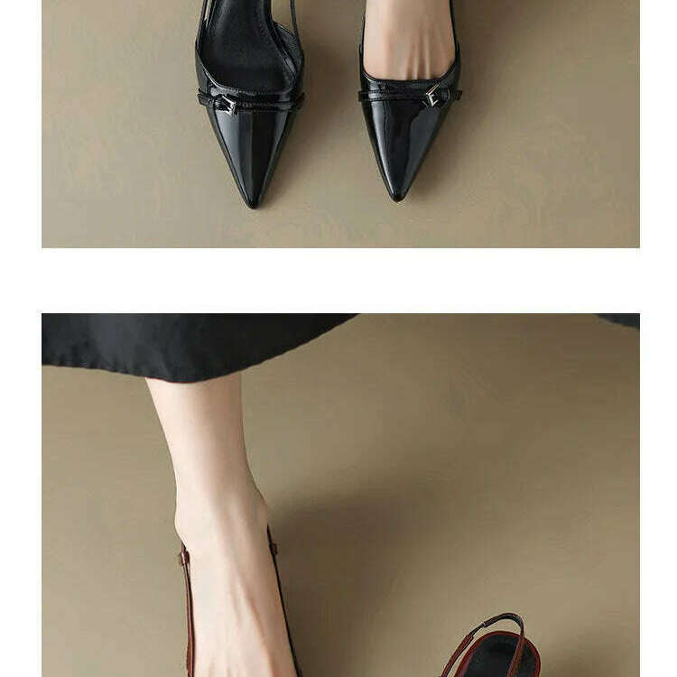 Patent Leather Pointed Toe Slingback Mid-Heel Sandal