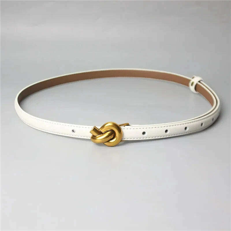 Adjustable Thin Genuine Leather Belt with Metal Knot Buckle
