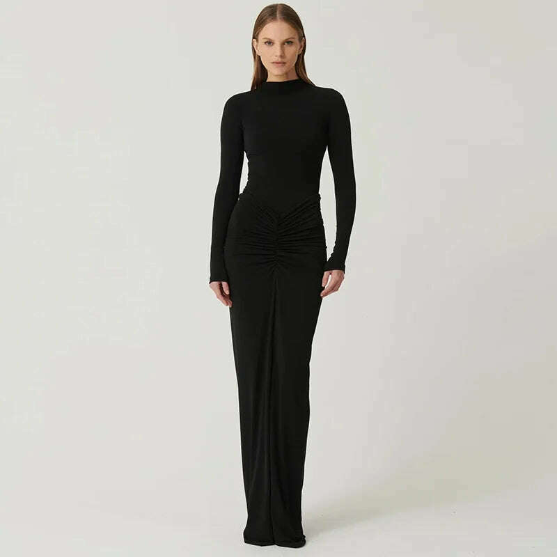 TOSSY Pleated High-Waist Maxi Dress