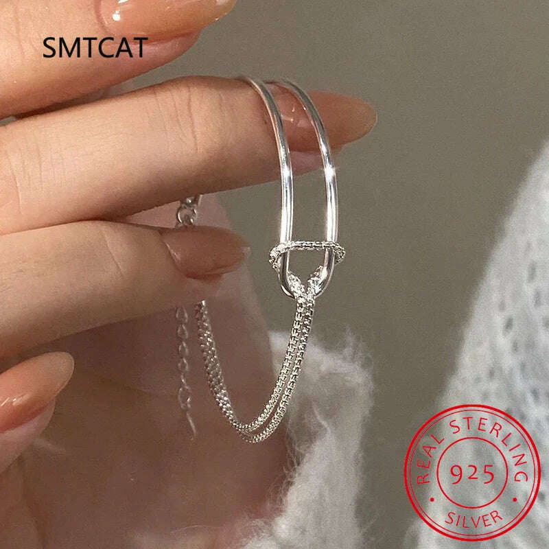 925 Sterling Silver Asymmetric Double Layer Chain Bracelet
