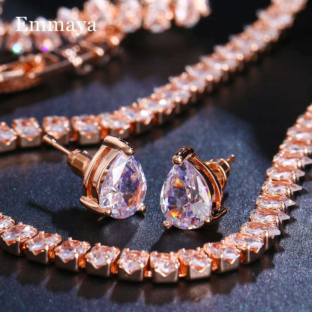 Emmaya Zircons Gorgeous Cubic Zirconia White Gold Color Round Wedding Bridal Necklace Earrings Party Jewelry Set for Brides