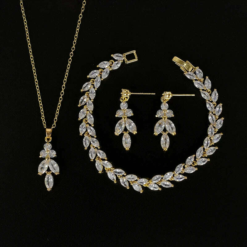 Ekopdee Luxury Brilliant Cubic Zirconia Necklace Set Earrings Rings Women CZ Light Drop Bridal Wedding Jewelry Sets 2022 New