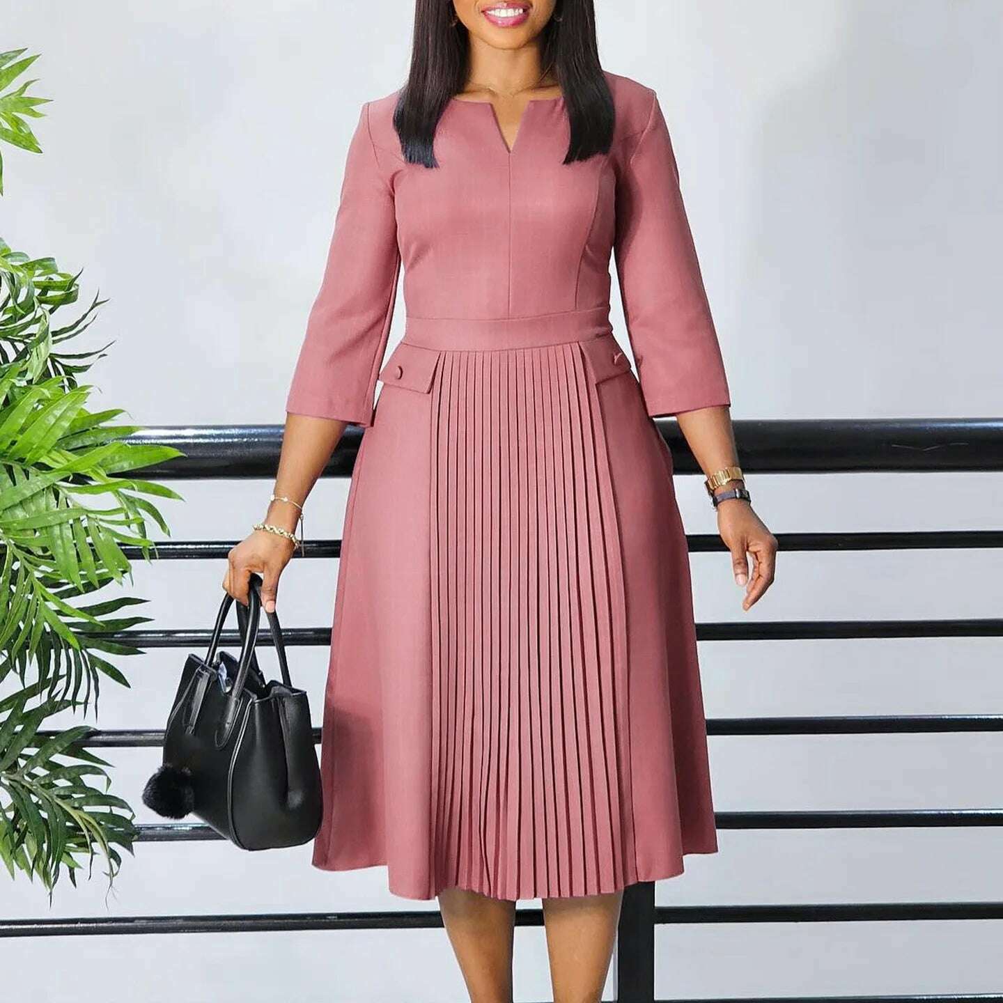 FairyShely 2025 Plus-Size A-Line V-Neck Long Sleeve Dress