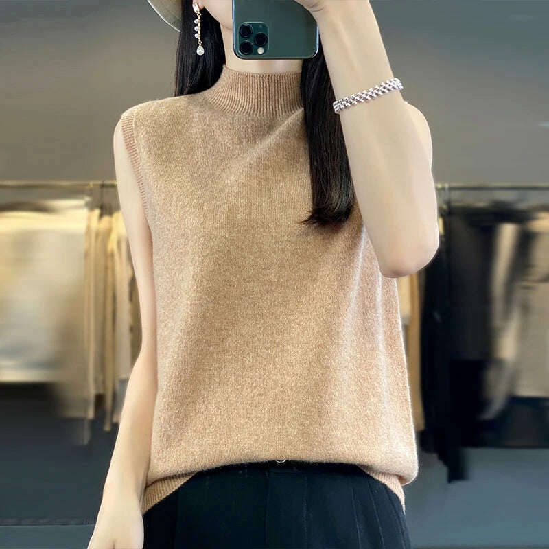 2024 Women's Cashmere Sleeveless Top – 100% Merino Wool, Office Chic - D&M Boutique