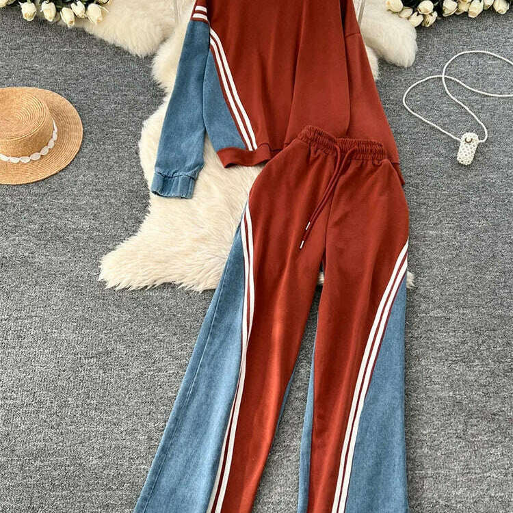 SINGREINY Autumn Casual 2-Piece Set, O-Neck Top & Drawstring Pants - D&M Boutique