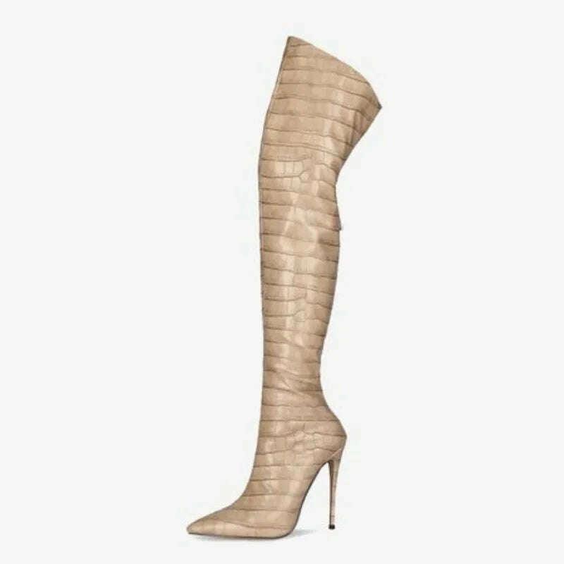 2024 High-heeled Pointed Knee High Boots with Zipper