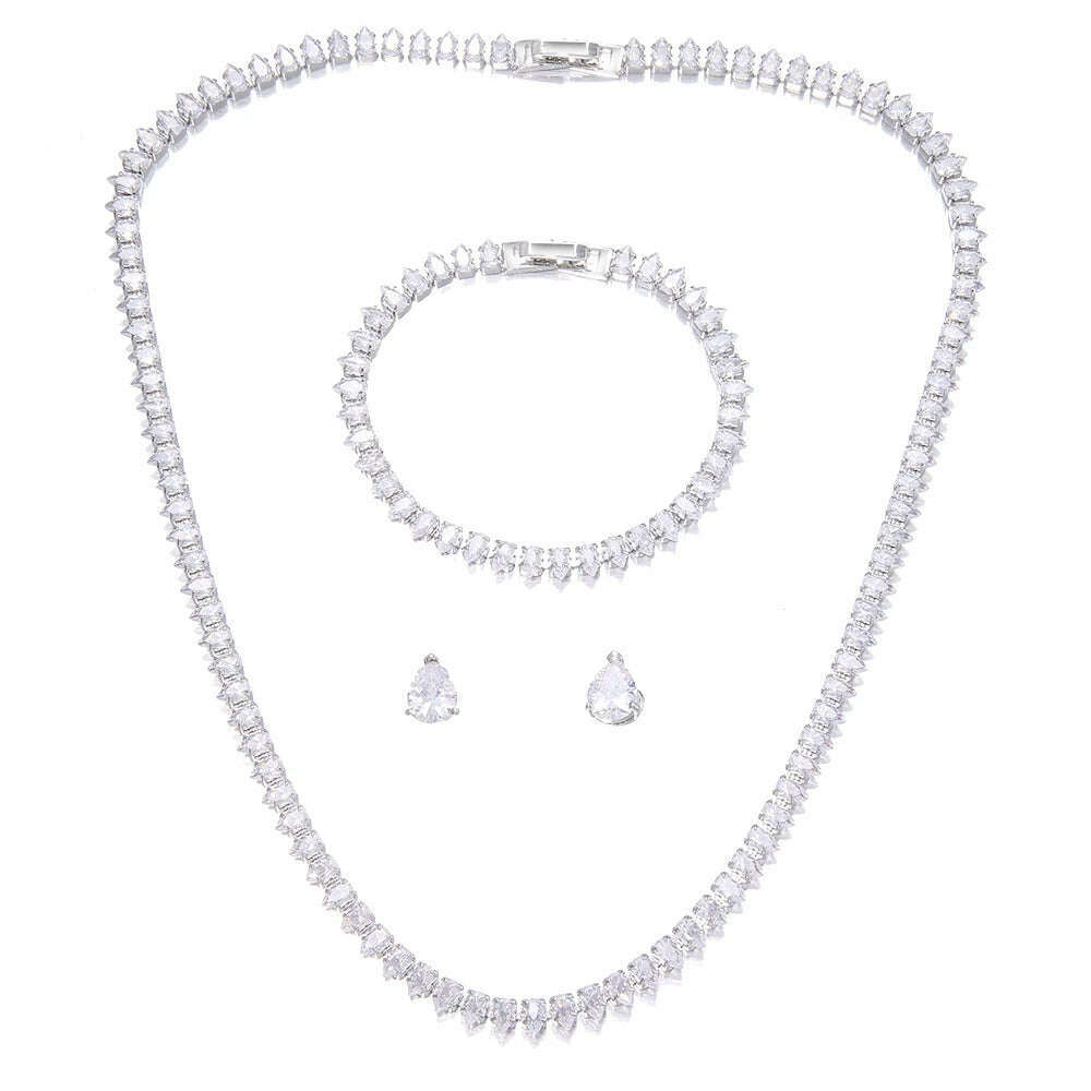 Emmaya Zircons Gorgeous Cubic Zirconia White Gold Color Round Wedding Bridal Necklace Earrings Party Jewelry Set for Brides