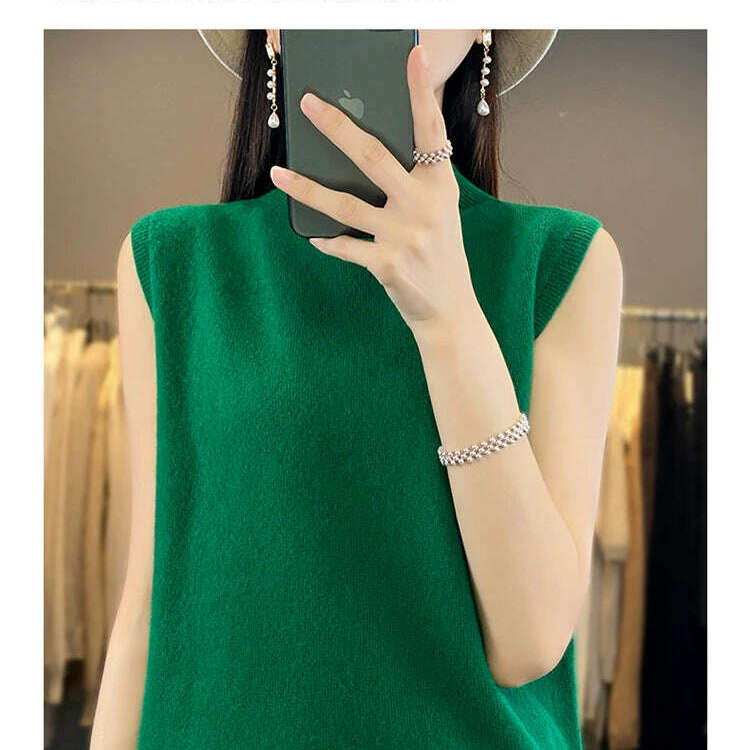 2024 Women's Cashmere Sleeveless Top – 100% Merino Wool, Office Chic - D&M Boutique