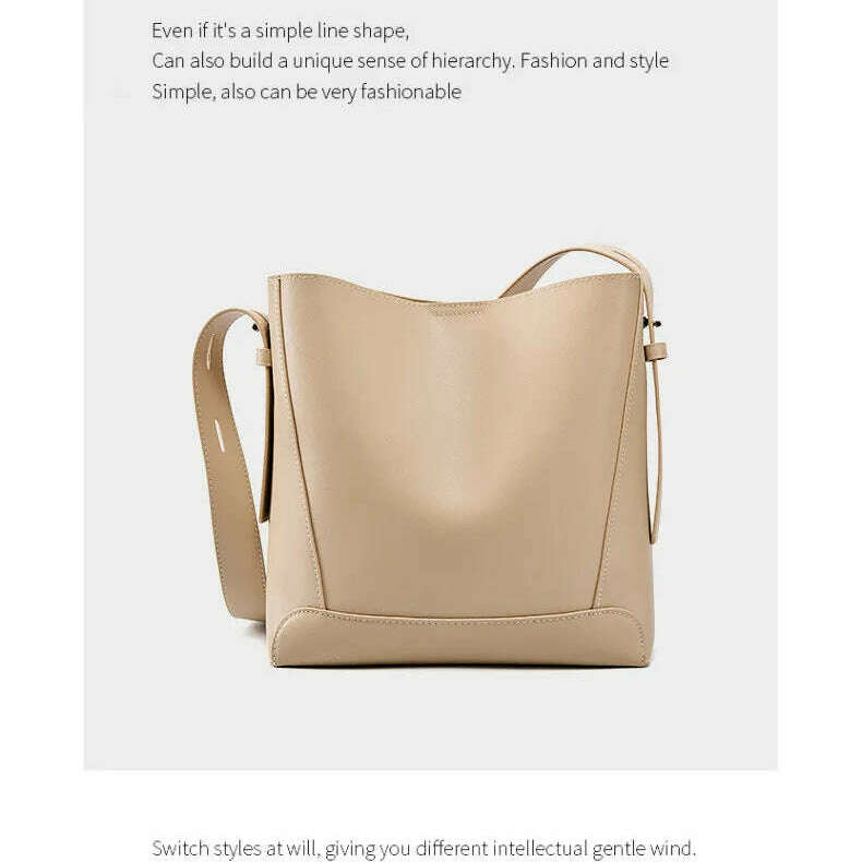 Minimalist Brown Leather Bucket Bag - Sleek and Structured