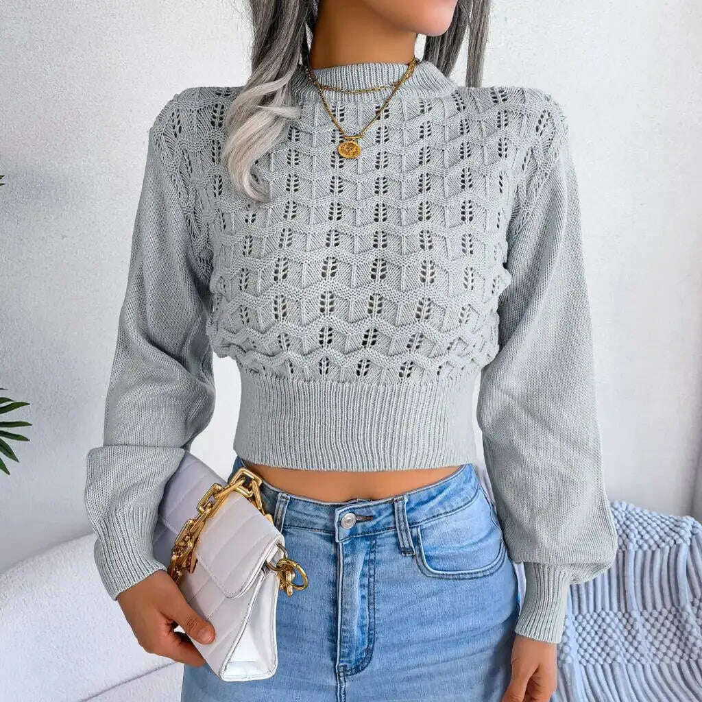 Autumn/Winter Sweater: Knitted, Hollow Crop Top - D&M Boutique