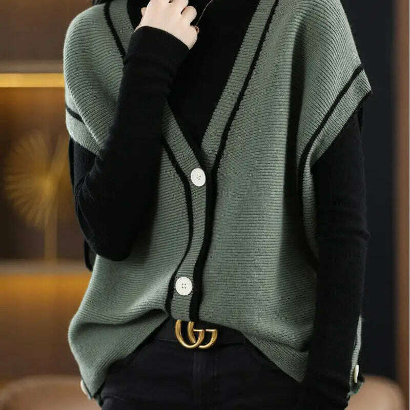 V-Neck Button-Down Sleeveless Cardigan – Cozy Knit Sweater for Autumn/Winter - D&M Boutique