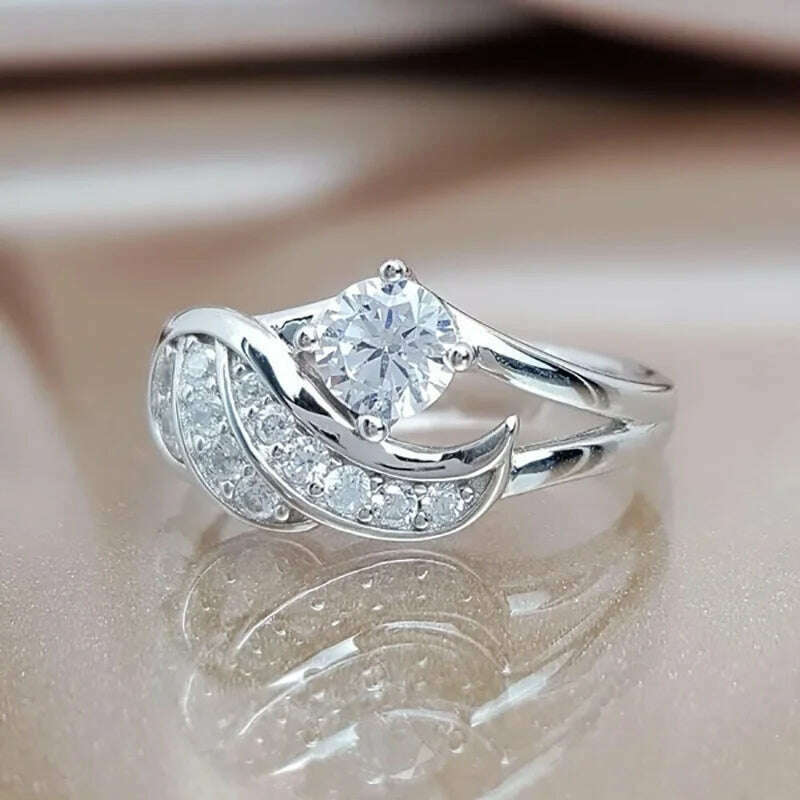 New Fashion Angel Wings Inlaid Zircon Women's Ring Electroplating Silver Color Glossy Rhinestone Creative Ladies Jewelry Jewelry