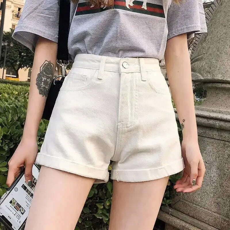 New Women's High Waist Button Denim Shorts – Loose Fit - D&M Boutique