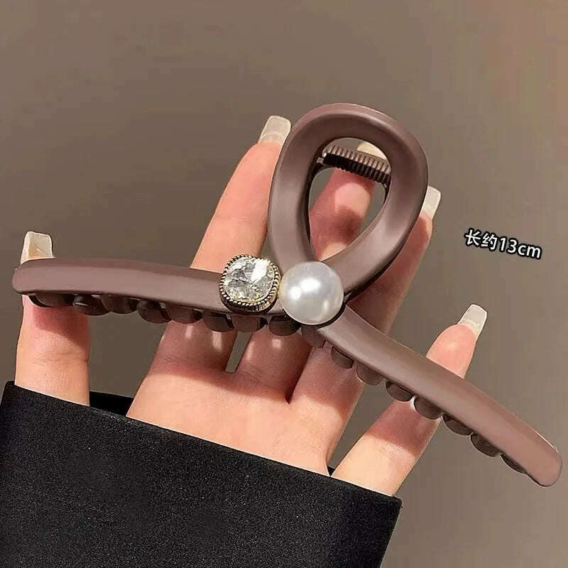 13cm Black Frosted Shark Hair Claw Clip with Pearl Detail