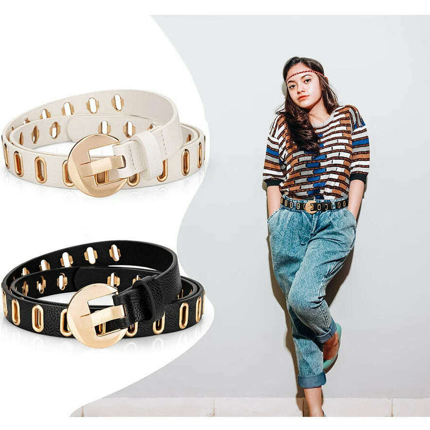 Maikun Grunge Women’s PU Leather Belt with Alloy Pin Buckle