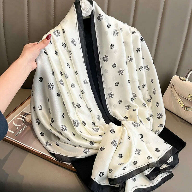 2023 Autumn Winter New Imitated Silk Scarf Women 180*90cm Outdoor Large Size Soft Silky Scarf Beach Long Luxury Scarf Lady Hijab
