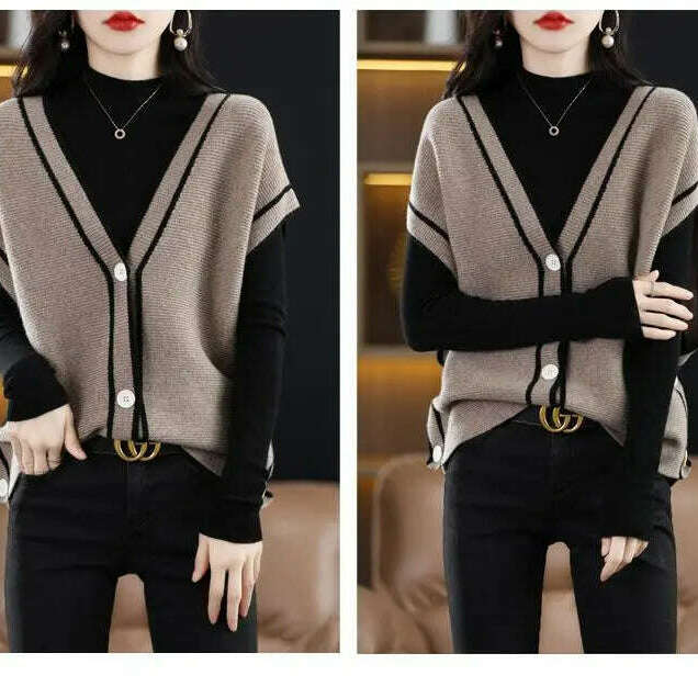 V-Neck Button-Down Sleeveless Cardigan – Cozy Knit Sweater for Autumn/Winter - D&M Boutique